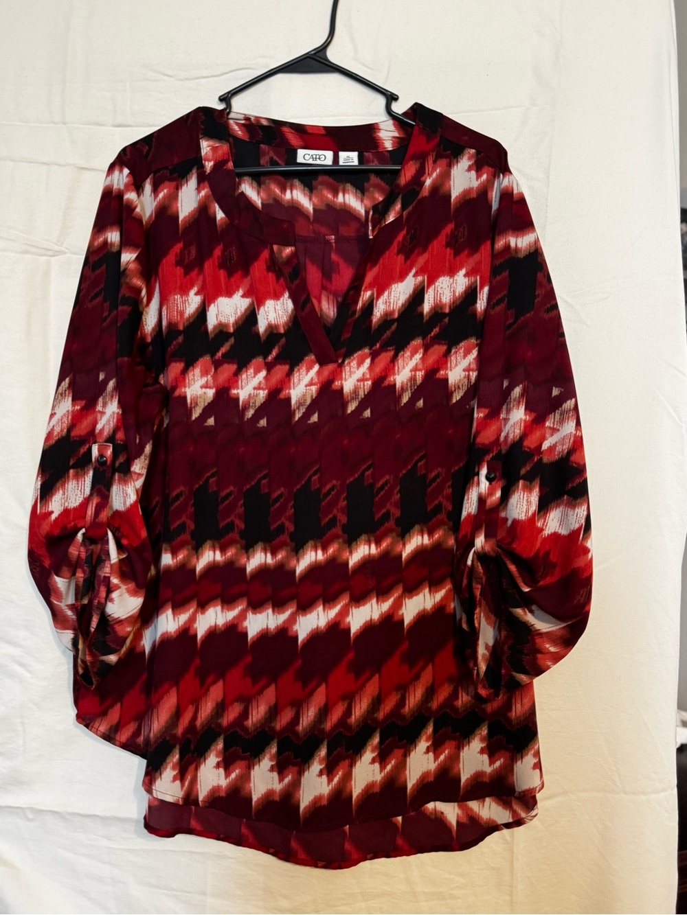Cato Burgundy Red Black Printed Split-Neck Blouse